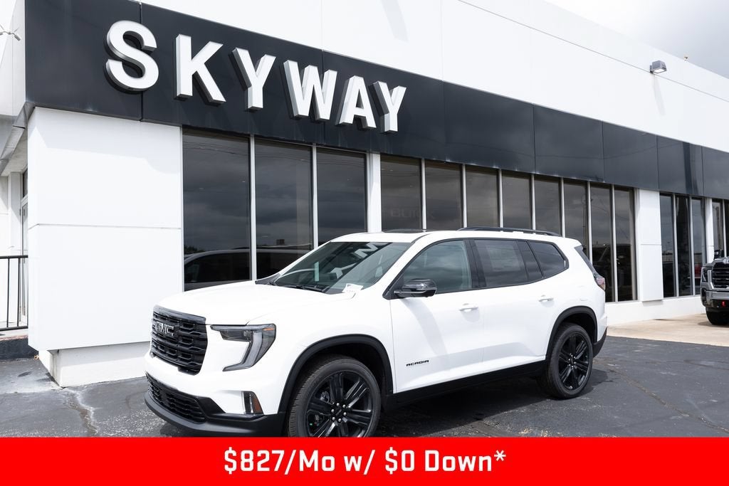 2026 GMC Acadia Elevation in Summit White — front three-quarter view