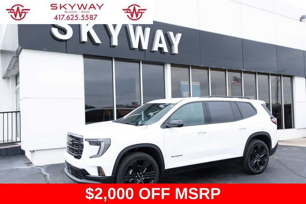 2026 GMC Acadia Elevation in Summit White — front three-quarter view