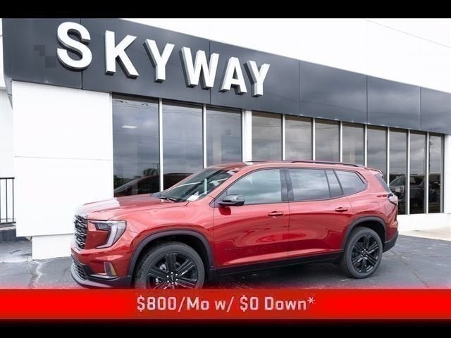 2026 GMC Acadia Elevation in Volcanic Red Tintcoat — front three-quarter view