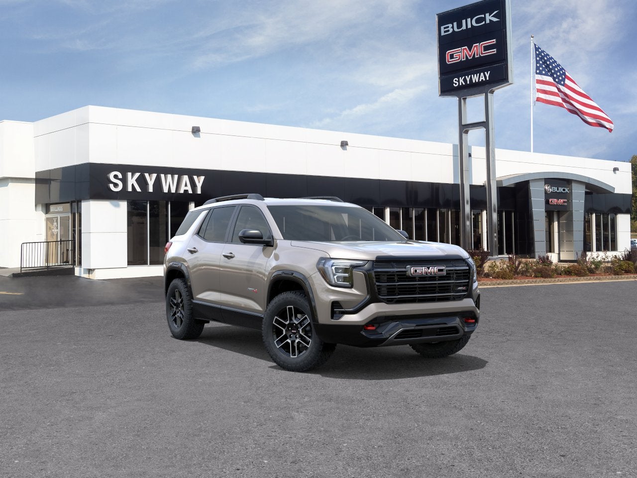 2027 GMC Terrain AWD AT4 in Riverstone Metallic — front three-quarter view
