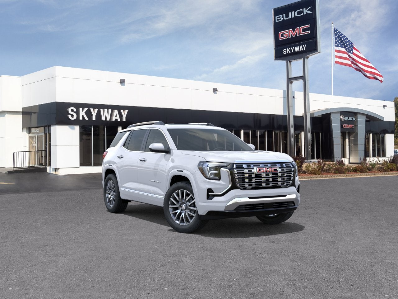 2027 GMC Terrain AWD Denali in Glacier White Tricoat — front three-quarter view