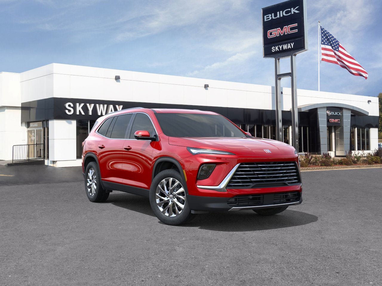 2026 Buick Enclave Preferred in Cherry Red Tintcoat — front three-quarter view
