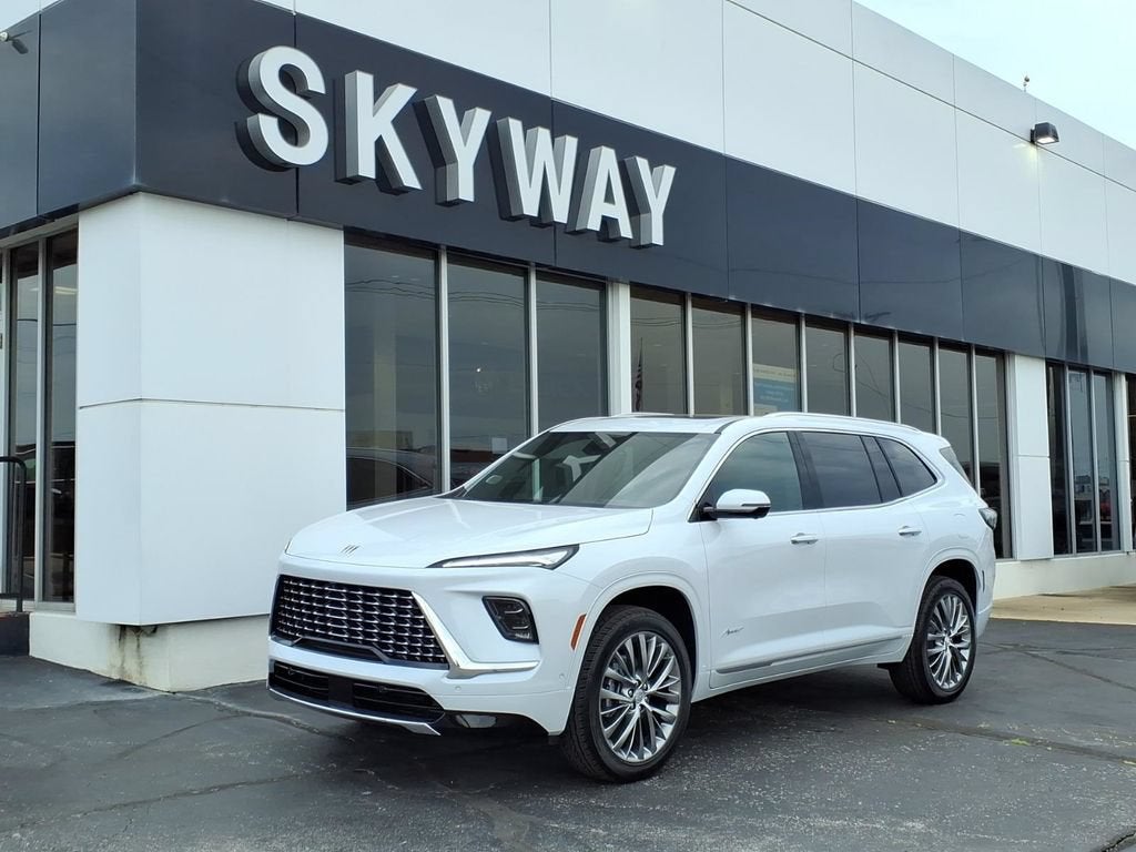 2026 Buick Enclave Avenir in Iridescent White Tricoat — front three-quarter view