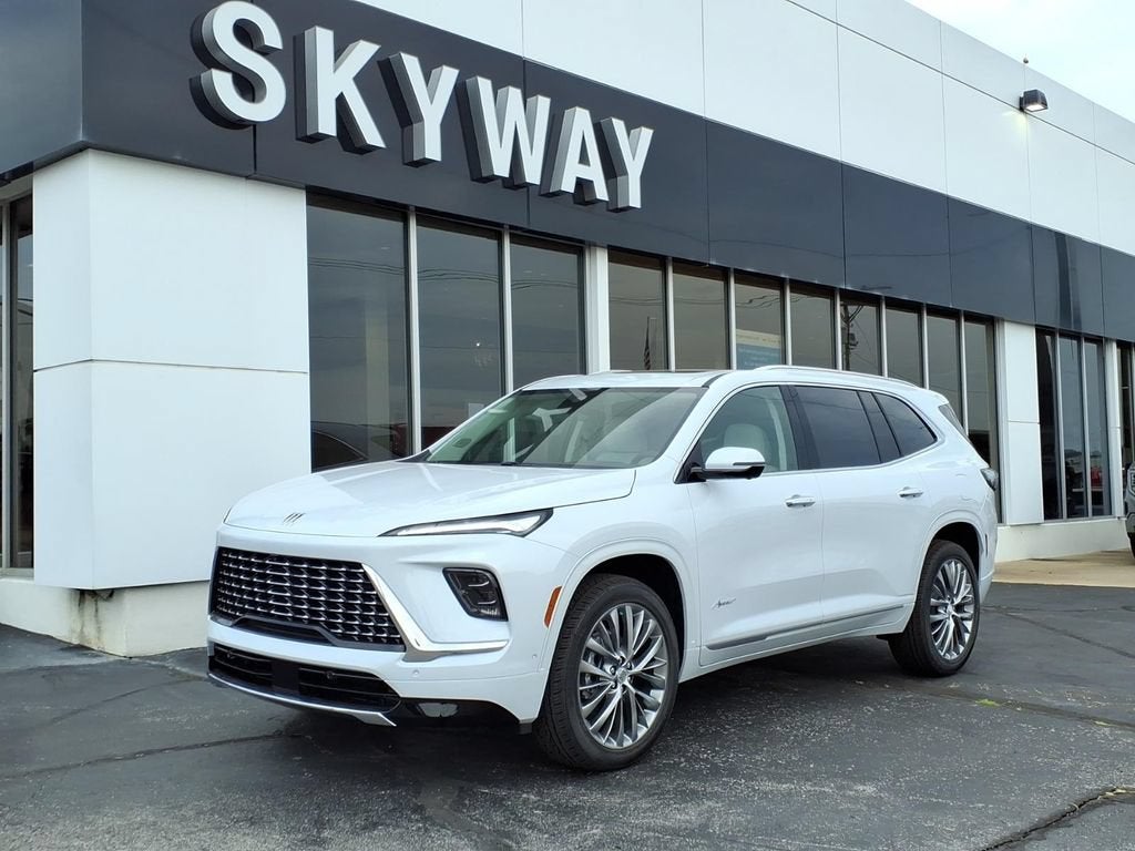 2026 Buick Enclave Avenir in Iridescent White Tricoat — front three-quarter view