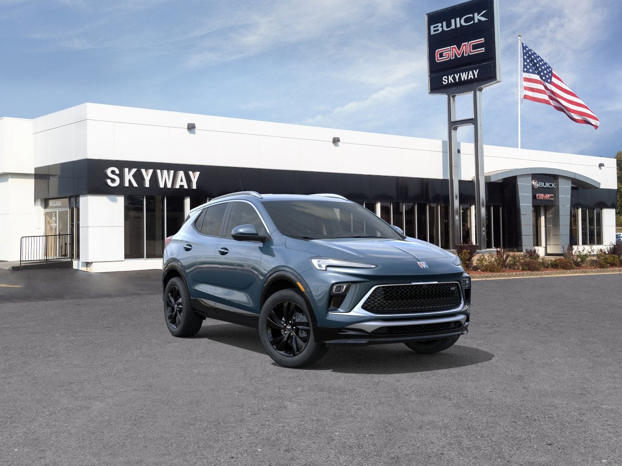 2026 Buick Encore GX Sport Touring in Ocean Blue Metallic — front three-quarter view