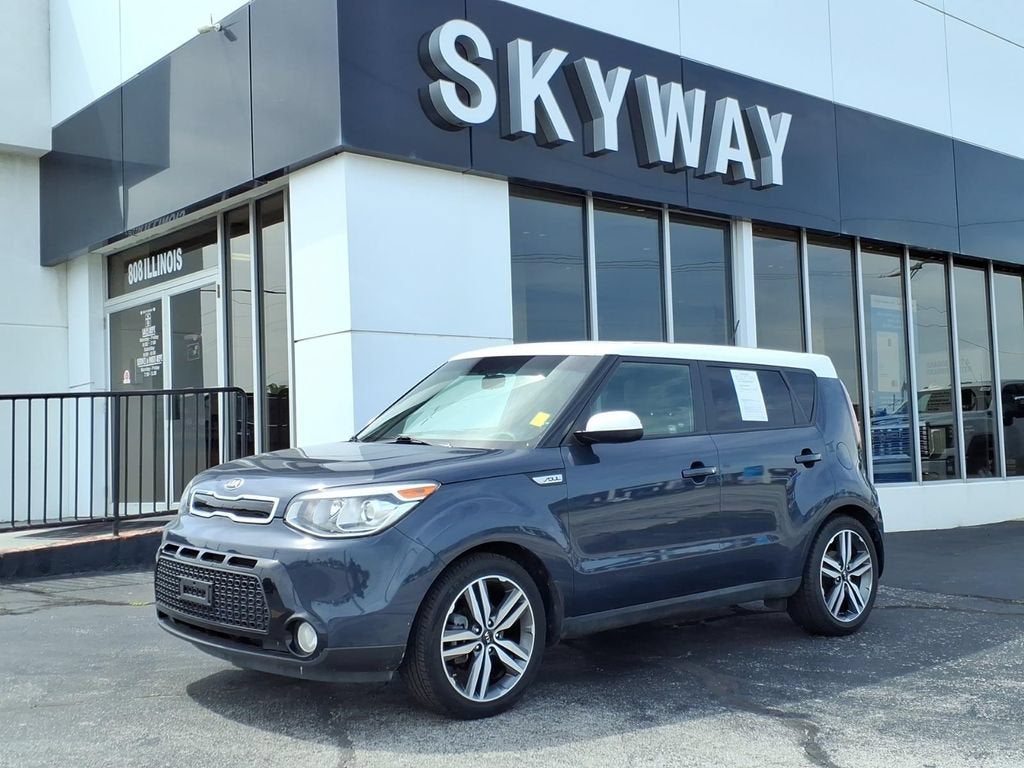 2016 Kia Soul + in Blue — front three-quarter view
